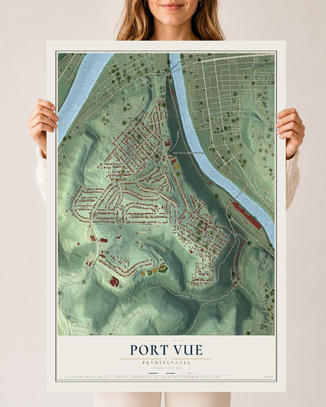 Map of Port Vue, Pennsylvania, 24 x 36 inch unframed archival matte print