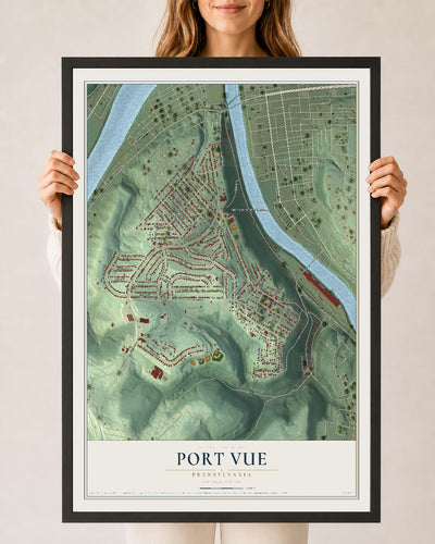 Map of Port Vue, Pennsylvania, 24 x 36 inch print in a black wood frame