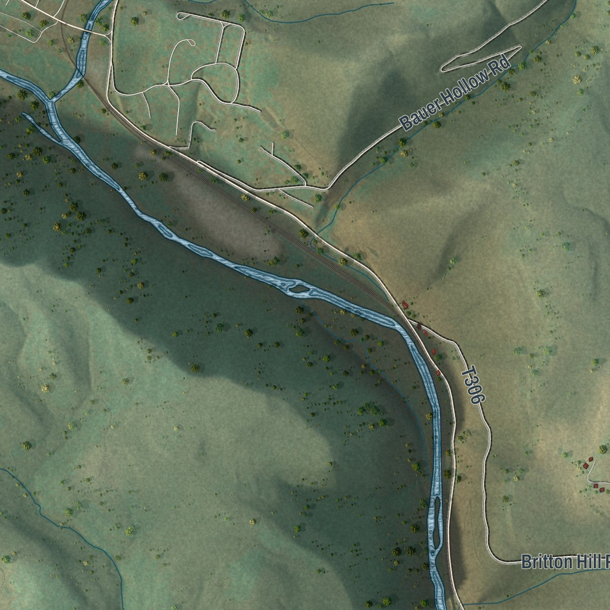 Second close-up of the map of Portage, Cameron County, Pennsylvania print showing more streets and buildings