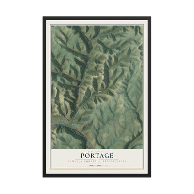 Map of Portage, Cameron County, Pennsylvania, 12 x 18 inch print in a black wood frame