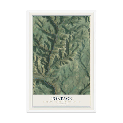 Map of Portage, Cameron County, Pennsylvania, 12 x 18 inch print in a white wood frame