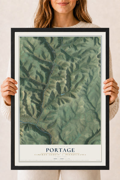 Map of Portage, Cameron County, Pennsylvania, 18 x 24 inch print in a black wood frame
