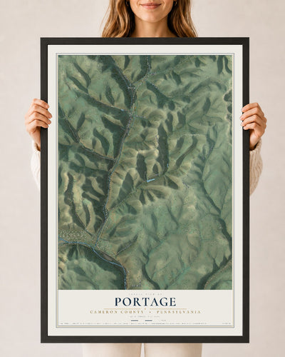 Map of Portage, Cameron County, Pennsylvania, 24 x 36 inch print in a black wood frame