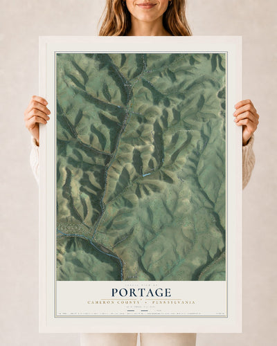 Map of Portage, Cameron County, Pennsylvania, 24 x 36 inch print in a white wood frame