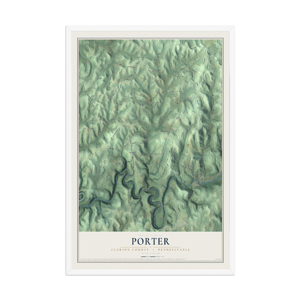 Map of Porter, Clarion County, Pennsylvania, 12 x 18 inch print in a white wood frame