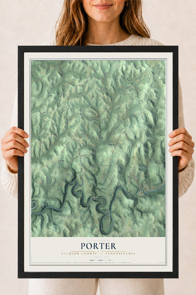 Map of Porter, Clarion County, Pennsylvania, 18 x 24 inch print in a black wood frame