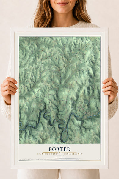 Map of Porter, Clarion County, Pennsylvania, 18 x 24 inch print in a white wood frame