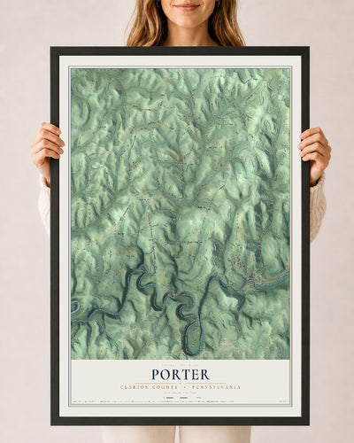 Map of Porter, Clarion County, Pennsylvania, 24 x 36 inch print in a black wood frame