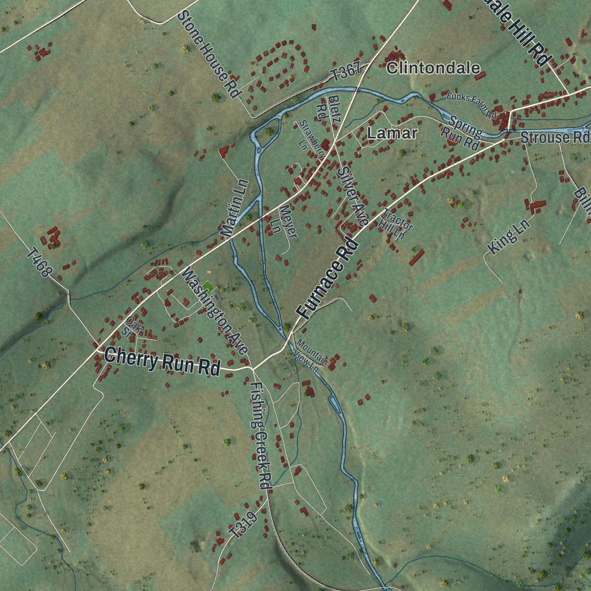 Close-up of the map of Porter, Clinton County, Pennsylvania print showing street and building detail