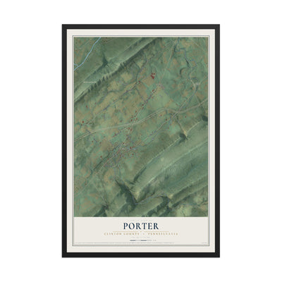 Map of Porter, Clinton County, Pennsylvania, 12 x 18 inch print in a black wood frame