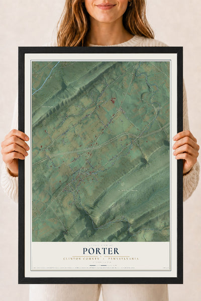 Map of Porter, Clinton County, Pennsylvania, 18 x 24 inch print in a black wood frame