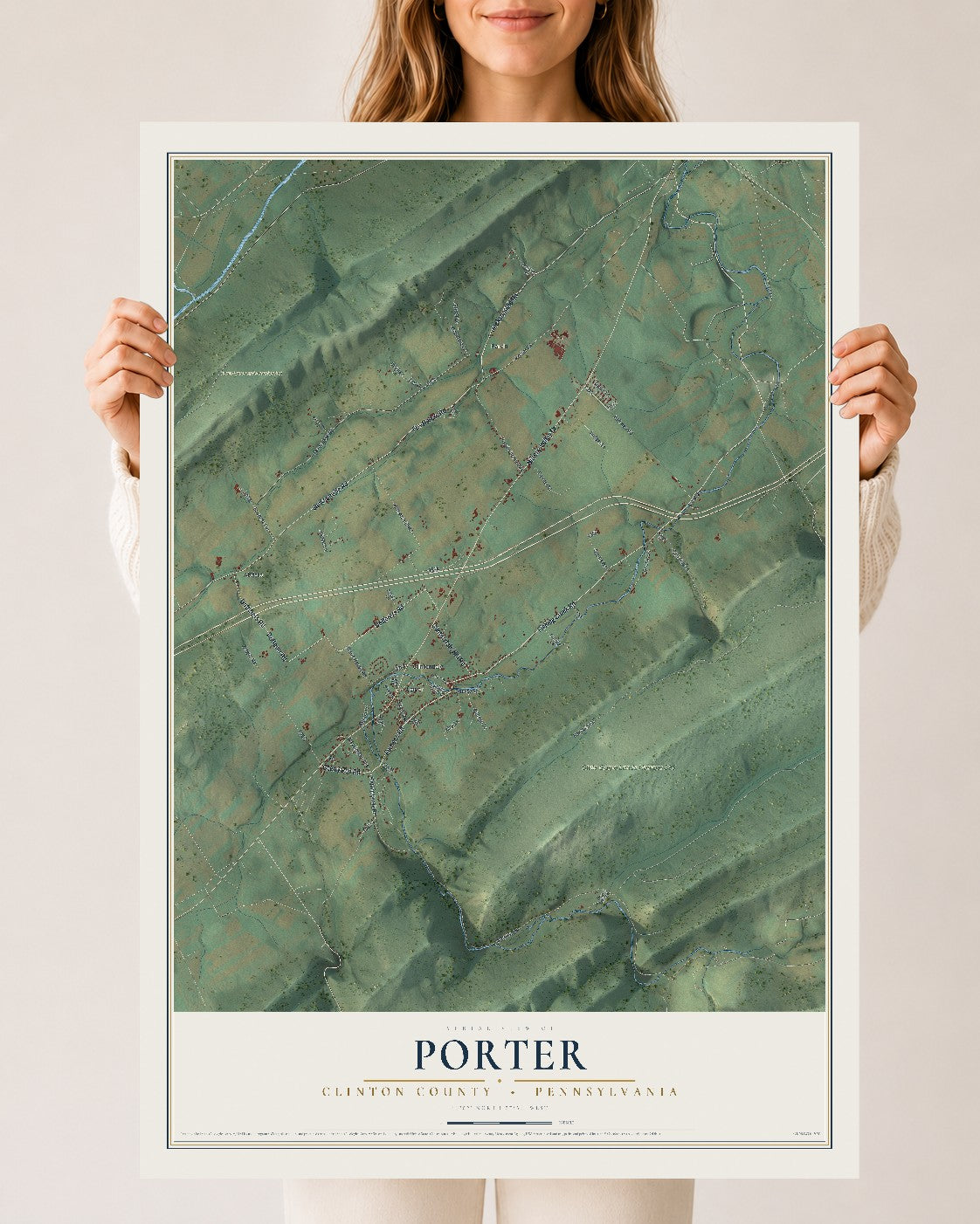 Map of Porter, Clinton County, Pennsylvania, 24 x 36 inch unframed archival matte print