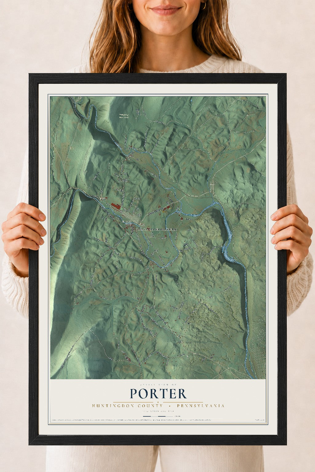 Map of Porter, Huntingdon County, Pennsylvania, 18 x 24 inch print in a black wood frame