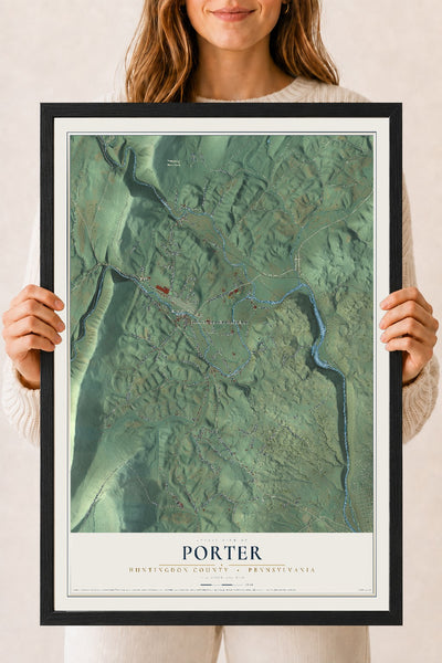 Map of Porter, Huntingdon County, Pennsylvania, 18 x 24 inch print in a black wood frame