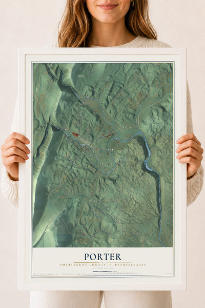 Map of Porter, Huntingdon County, Pennsylvania, 18 x 24 inch print in a white wood frame