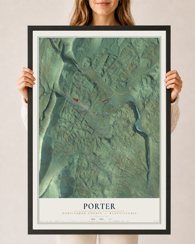 Map of Porter, Huntingdon County, Pennsylvania, 24 x 36 inch print in a black wood frame