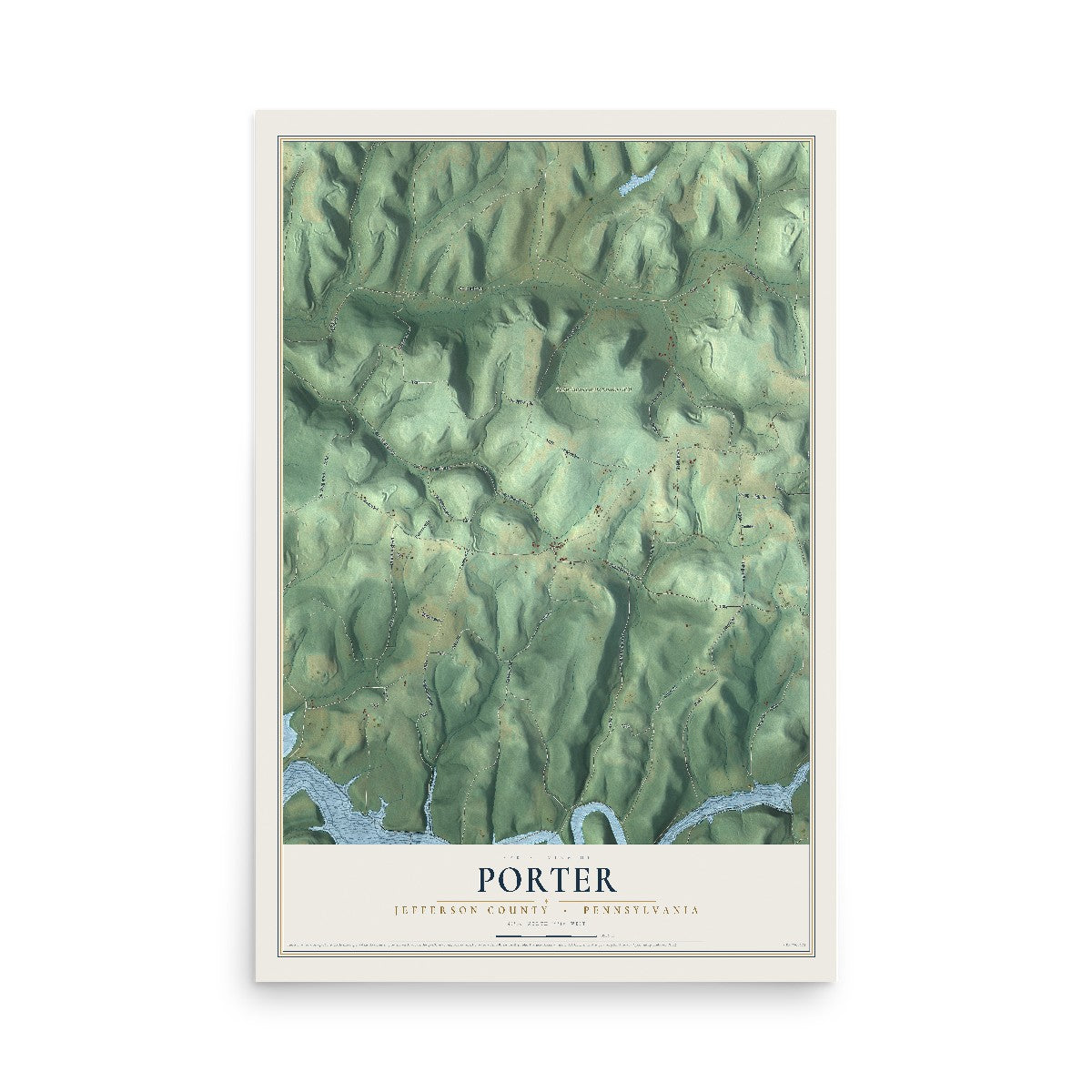 Map of Porter, Jefferson County, Pennsylvania, 12 x 18 inch unframed archival matte print