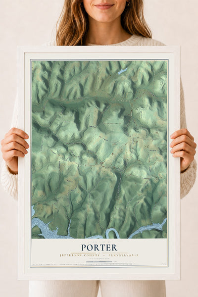 Map of Porter, Jefferson County, Pennsylvania, 18 x 24 inch print in a white wood frame