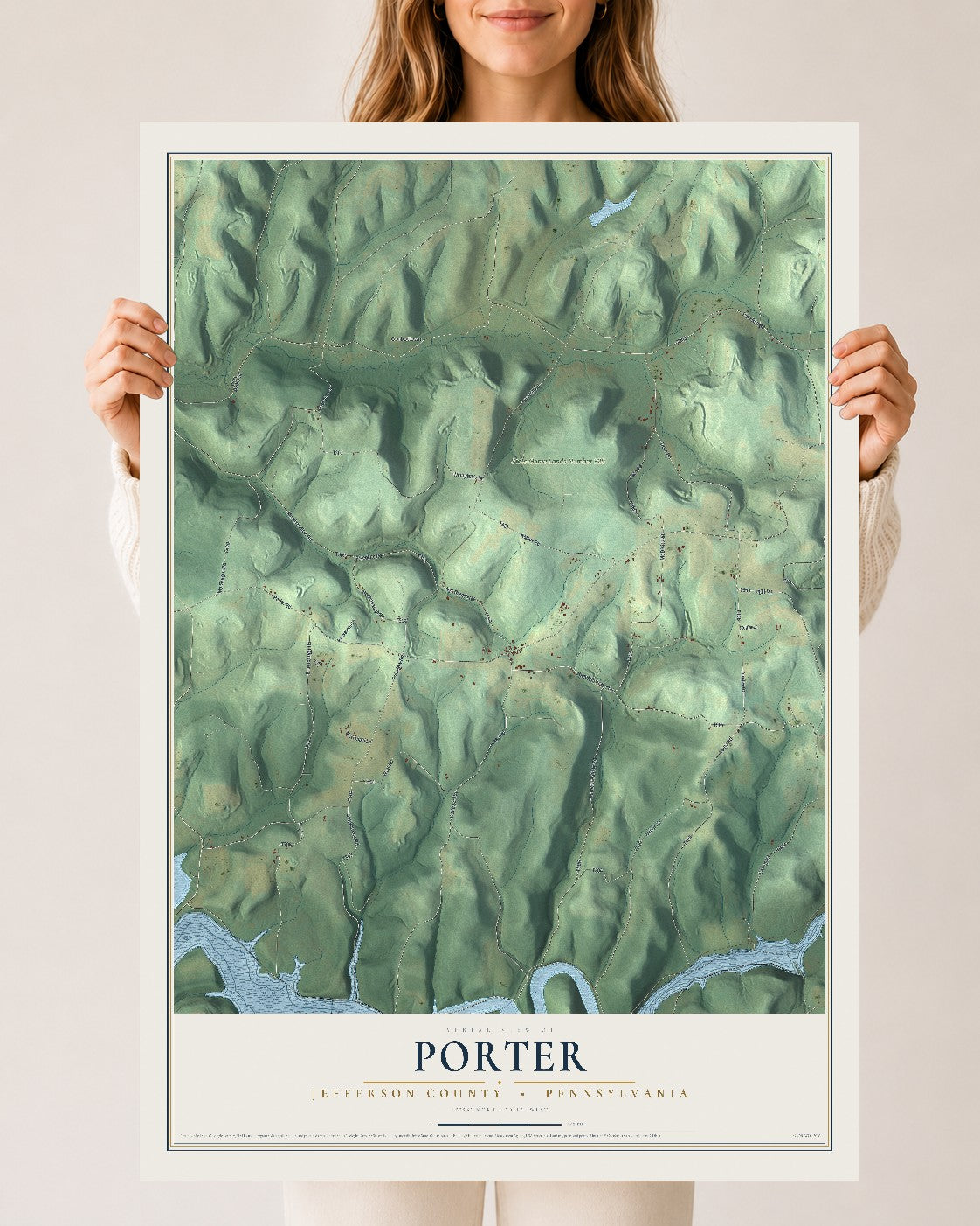 Map of Porter, Jefferson County, Pennsylvania, 24 x 36 inch unframed archival matte print