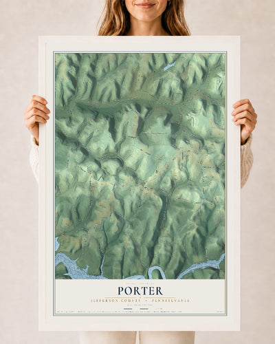 Map of Porter, Jefferson County, Pennsylvania, 24 x 36 inch print in a white wood frame