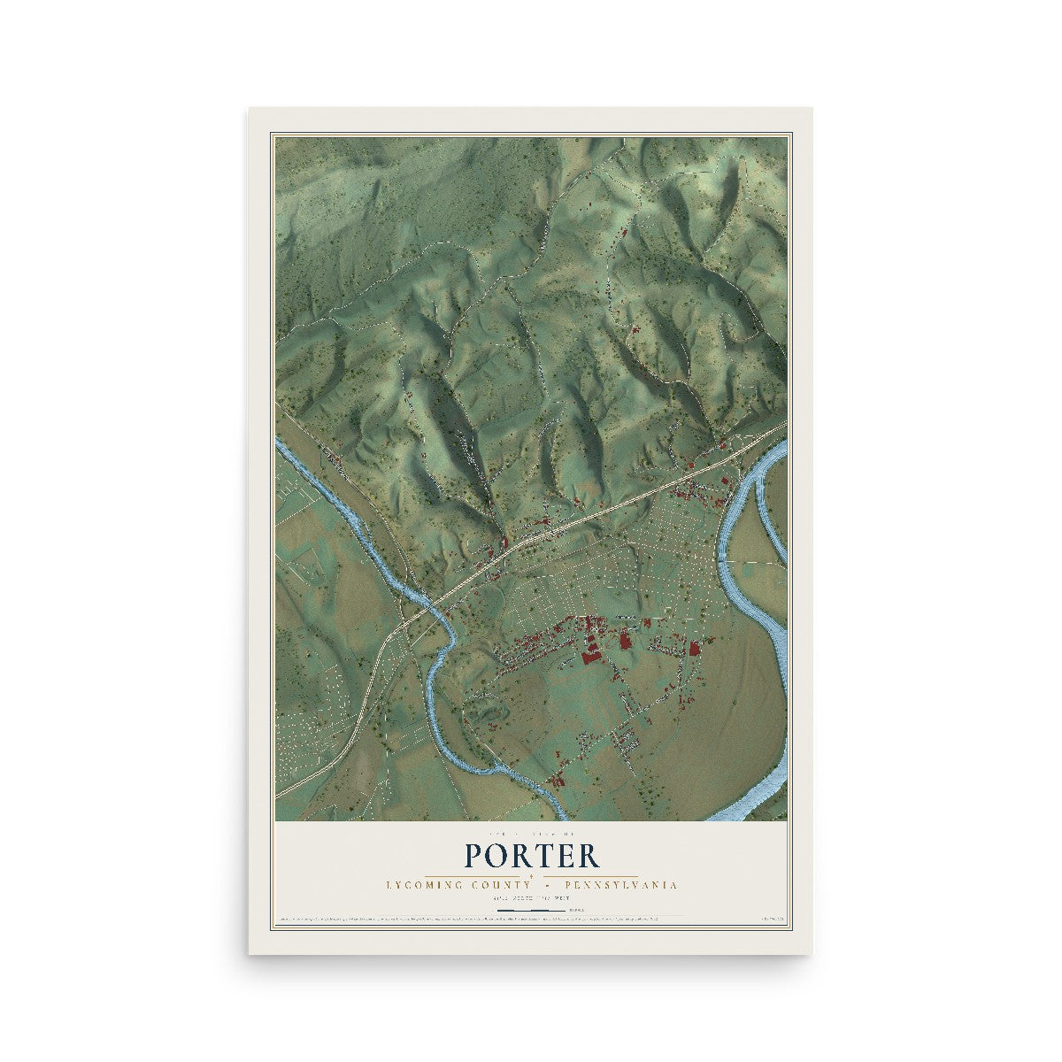 Map of Porter, Lycoming County, Pennsylvania, 12 x 18 inch unframed archival matte print