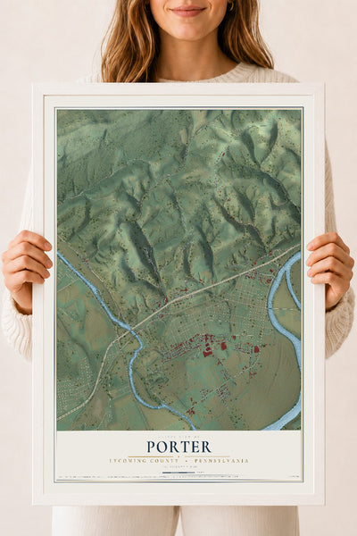 Map of Porter, Lycoming County, Pennsylvania, 18 x 24 inch print in a white wood frame