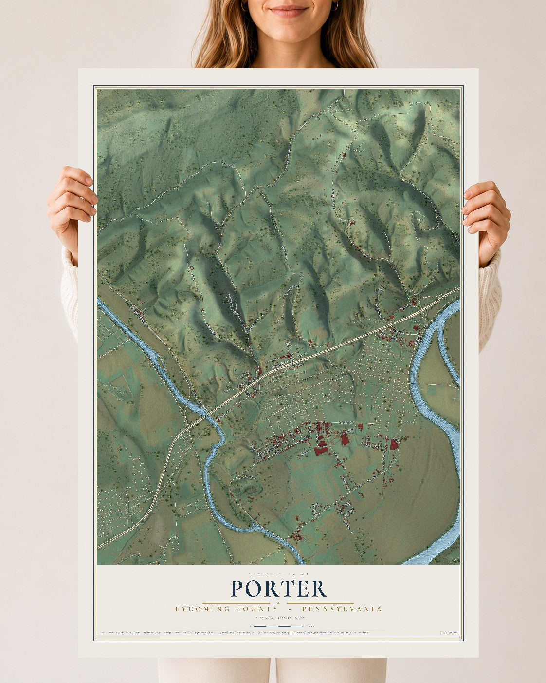 Map of Porter, Lycoming County, Pennsylvania, 24 x 36 inch unframed archival matte print