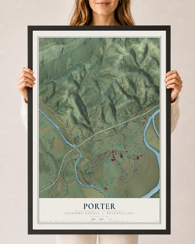 Map of Porter, Lycoming County, Pennsylvania, 24 x 36 inch print in a black wood frame
