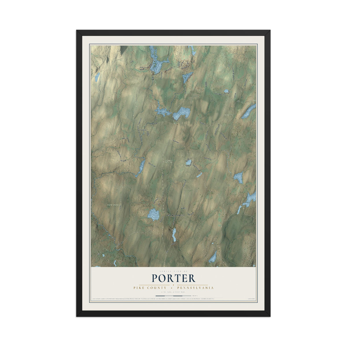 Map of Porter, Pike County, Pennsylvania, 12 x 18 inch print in a black wood frame