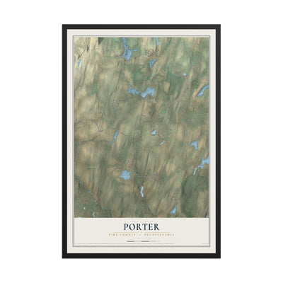 Map of Porter, Pike County, Pennsylvania, 12 x 18 inch print in a black wood frame
