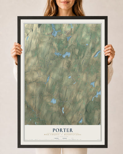 Map of Porter, Pike County, Pennsylvania, 24 x 36 inch print in a black wood frame
