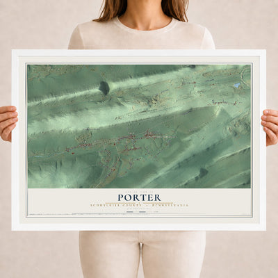 Map of Porter, Schuylkill County, Pennsylvania, 18 x 24 inch print in a white wood frame