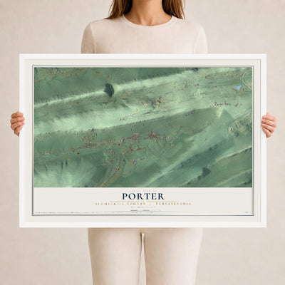 Map of Porter, Schuylkill County, Pennsylvania, 24 x 36 inch print in a white wood frame