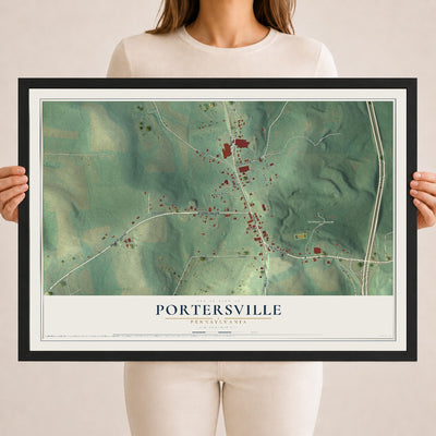 Map of Portersville, Pennsylvania, 18 x 24 inch print in a black wood frame