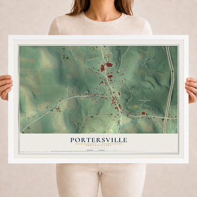 Map of Portersville, Pennsylvania, 18 x 24 inch print in a white wood frame