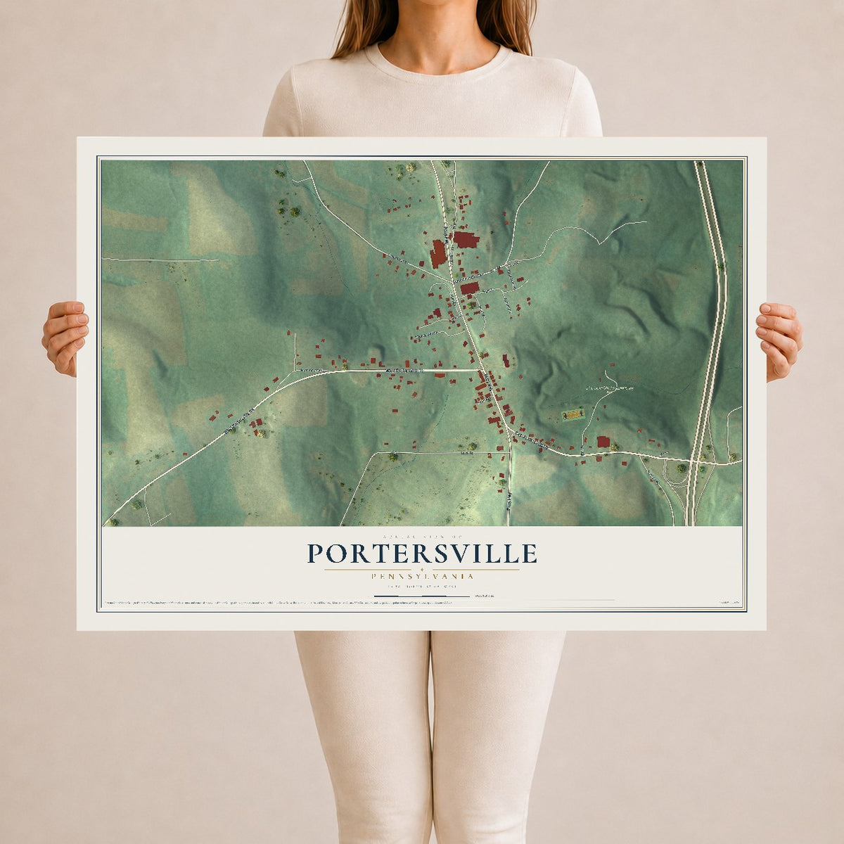 Map of Portersville, Pennsylvania, 24 x 36 inch unframed archival matte print