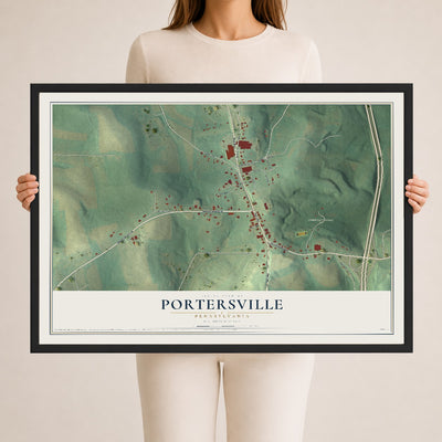 Map of Portersville, Pennsylvania, 24 x 36 inch print in a black wood frame