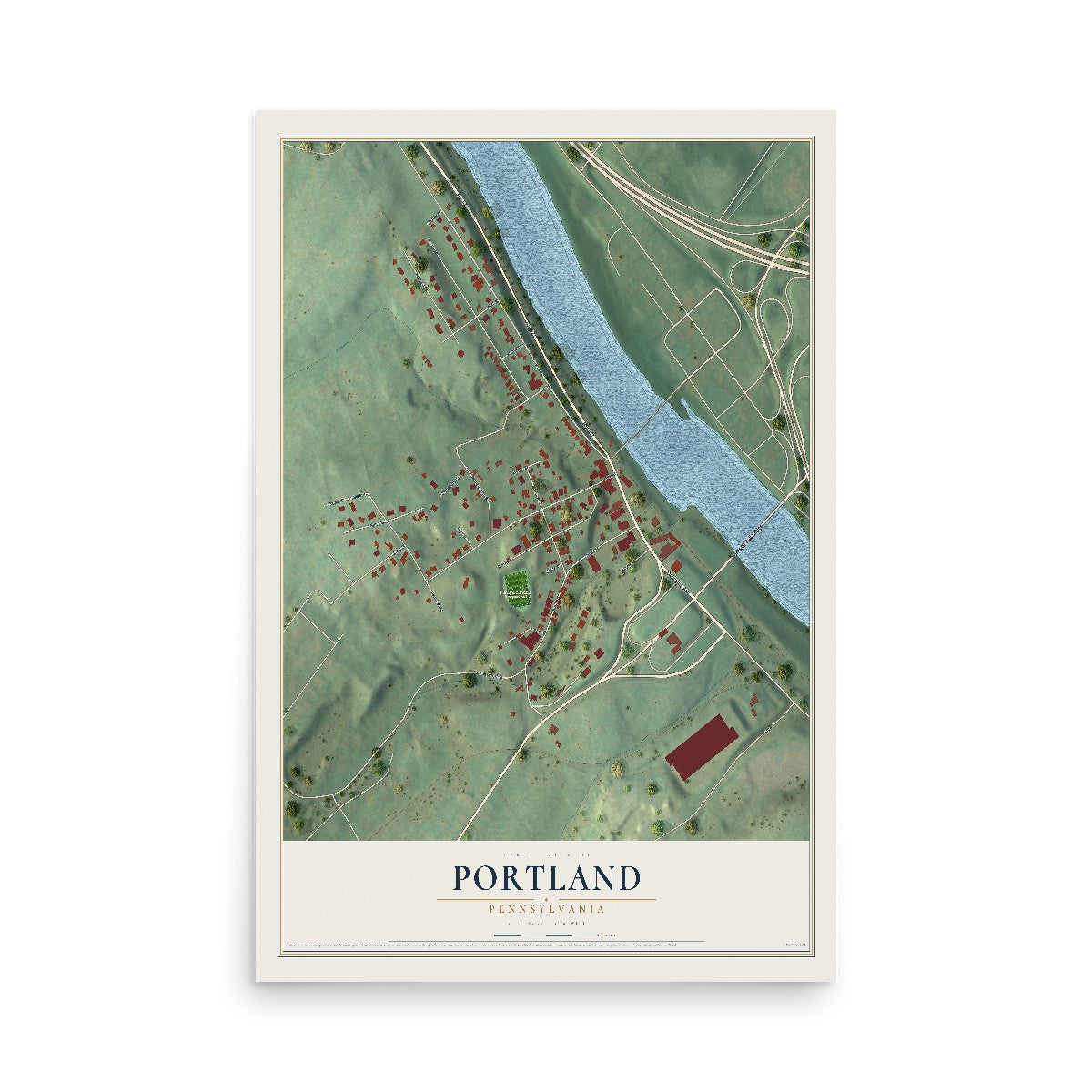 Map of Portland, Pennsylvania, 12 x 18 inch unframed archival matte print