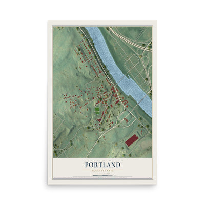 Map of Portland, Pennsylvania, 12 x 18 inch unframed archival matte print