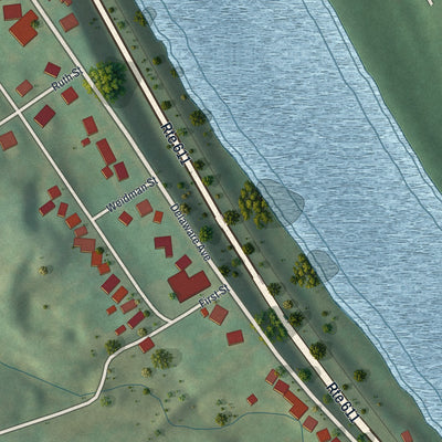 Second close-up of the map of Portland, Pennsylvania print showing more streets and buildings