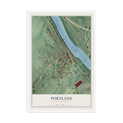 Map of Portland, Pennsylvania, 12 x 18 inch print in a white wood frame