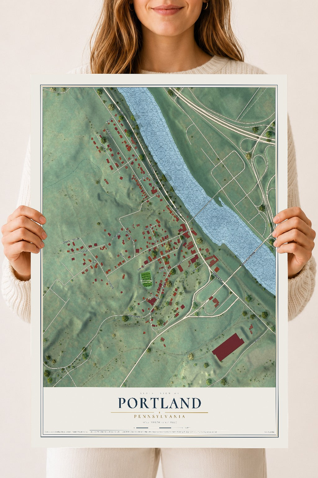 Map of Portland, Pennsylvania, 18 x 24 inch unframed archival matte print
