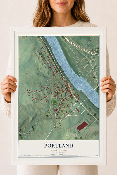 Map of Portland, Pennsylvania, 18 x 24 inch print in a white wood frame