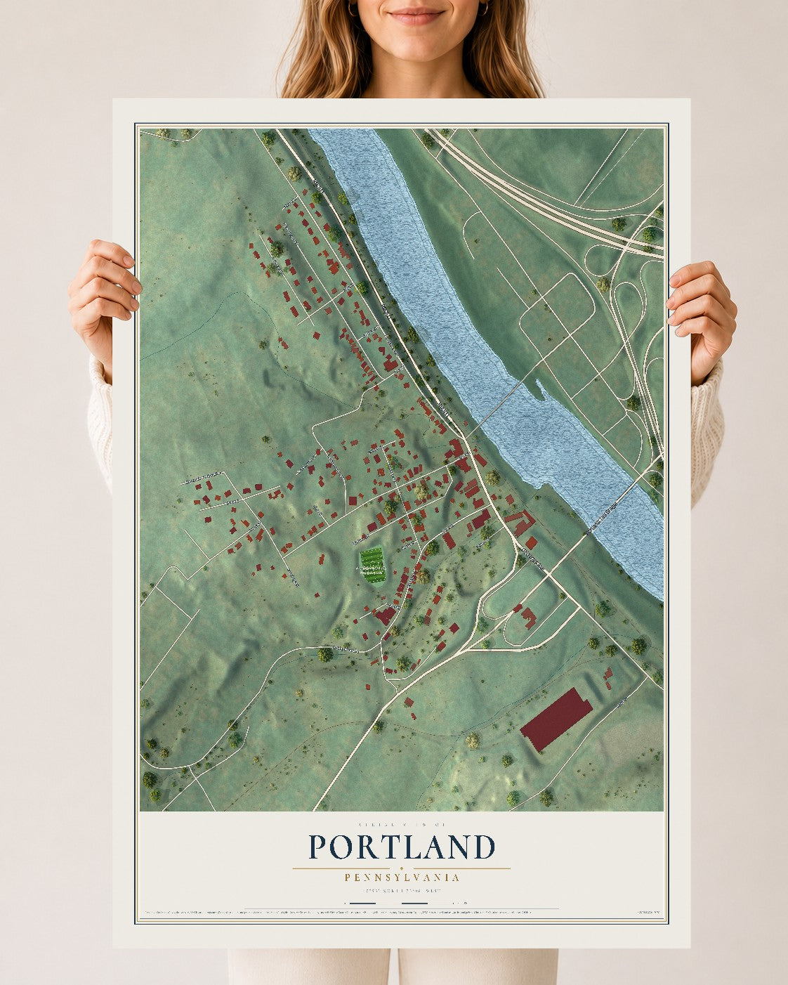 Map of Portland, Pennsylvania, 24 x 36 inch unframed archival matte print