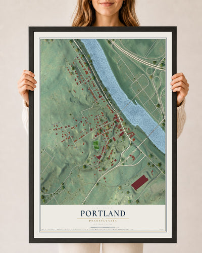 Map of Portland, Pennsylvania, 24 x 36 inch print in a black wood frame