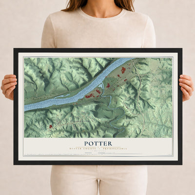 Map of Potter, Beaver County, Pennsylvania, 12 x 18 inch print in a black wood frame