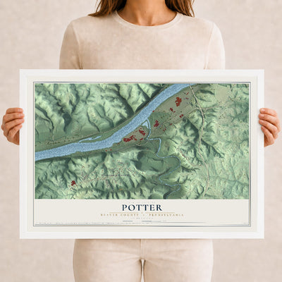 Map of Potter, Beaver County, Pennsylvania, 12 x 18 inch print in a white wood frame