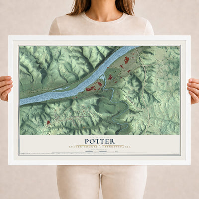 Map of Potter, Beaver County, Pennsylvania, 18 x 24 inch print in a white wood frame