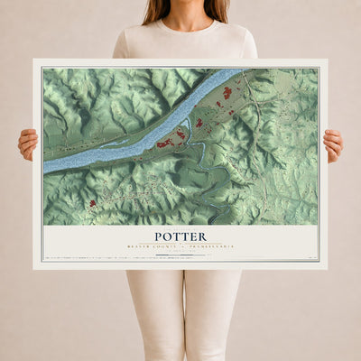 Map of Potter, Beaver County, Pennsylvania, 24 x 36 inch unframed archival matte print