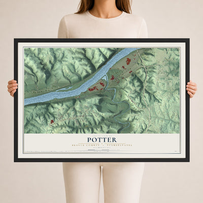 Map of Potter, Beaver County, Pennsylvania, 24 x 36 inch print in a black wood frame